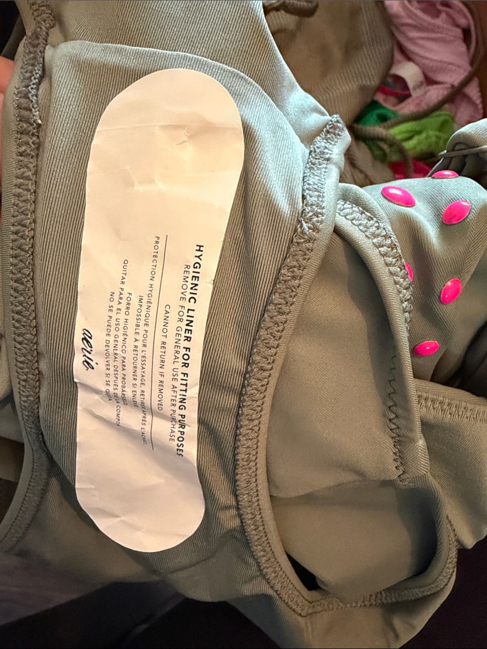 Aerie Olive Green Cut-Out One-Piece Swimsuit with Pink Stud Accents size medium - Picture 3 of 3